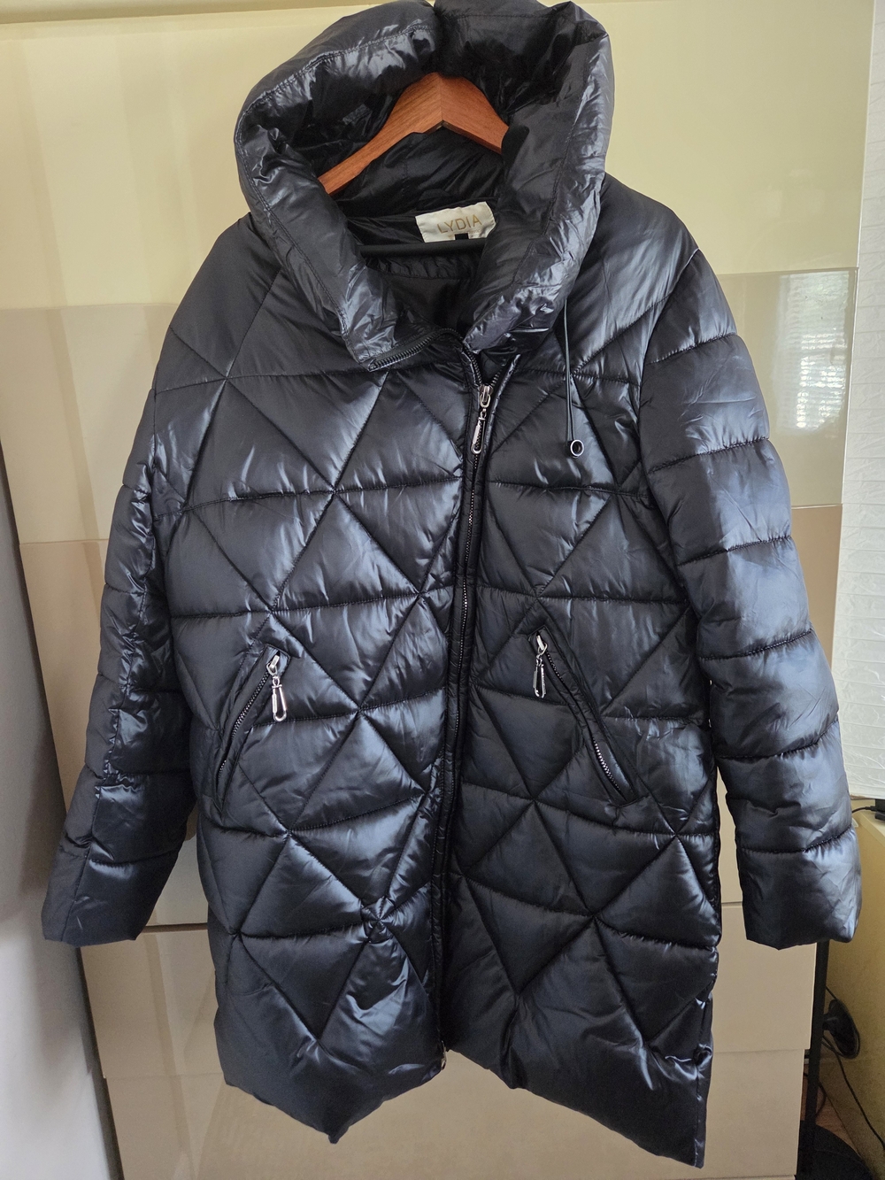 LYDIA Women's Classic Long Puffer Coat Black Size 56/58 Hooded New Without Tags